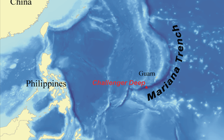Location of Challenger Deep within the Mariana Trench and western Pacific Ocean